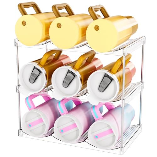 Stackable Water Bottle Organizer for Cabinet,3 Tier Water Bottle Holder for Stanley Yeti 40 oz Bottle Shelf,Clear Tumbler Storage Organizer,Wine Rack,Cup Organizer for Kitchen Cabinets Counter Pantry - size: 3 Tier-Hold 9 Bottles