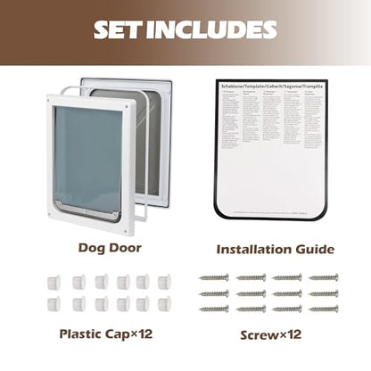 Doggie Dog Flap Interior Sliding Door Wall 2 Ways Locking Entry Pet Glass Door with Transparent Flap - size: Large