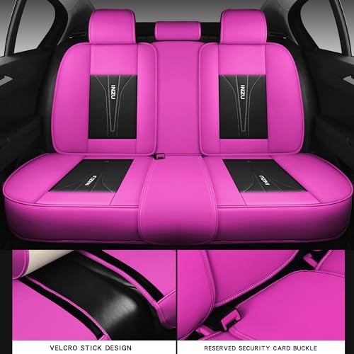 INZU Cute Rabbit Comfortable Leather Auto Car Seat Covers Front & Rear Seat Protector Fit Sedan SUV 5 Seats Full Set Universal Fit (Black & Rose) - color: Black & Rose