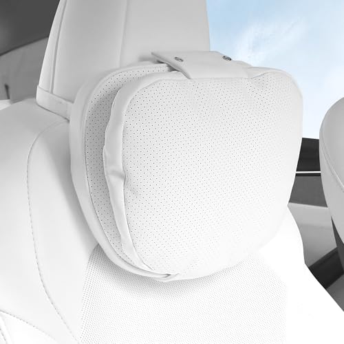 Car Headrest Pillow for Driving, Dual-Sided Leather Design Neck Pillow, Breathable Softness Neck Support, Universal Fit Head Rest Travel Pillow, White, 1 Pack - color: Tesla White