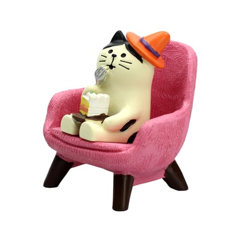 RAQWI Cute Kitten Figurine Eating Cake on Pink Sofa, Mini Resin Cat Statue for Office Desk & Home Decoration, Adorable Easter Spring Gift for Cat Lovers, Women, Friends - color: Cat Cake-pink
