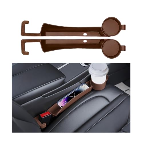2PCS Car Seat Gap Filler, Soft Carbon Fiber Vehicle Between Seat and Console Organizer with Cup Holder, Prevent Falling Automotive Interior Chair Gap Plug, Universal Fit (Brown) - color: Brown