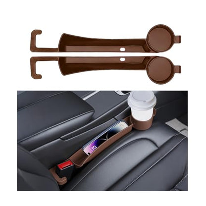 2PCS Car Seat Gap Filler, Soft Carbon Fiber Vehicle Between Seat and Console Organizer with Cup Holder, Prevent Falling Automotive Interior Chair Gap Plug, Universal Fit (Brown) - color: Brown