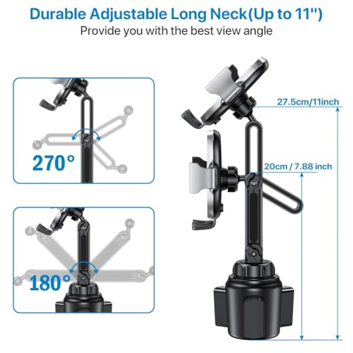 Miracase Cup Phone Holder for Car, [Upgraded Version] Adjustable Long Neck Car Cup Holder Phone Mount Cradle Friendly Compatible with iPhone Samsung Google and All Smartphones, Silver - color: Silver