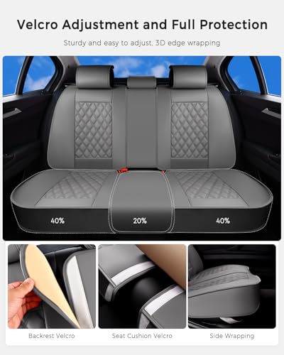 Huidasource Gray Back Seat Cover, Rear Split Bench Leather Rear Seat Cover, Adjustable Back Seat Car Cover with Non-Slip, Universal Fit for Most Cars Sedan SUV Pickup Truck (Back Row/Gray) - color: 01R# Gray, size: Back Seat Cover