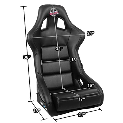 NRG Innovations FRP-302BK-V Bucket Racing Seat Double Layer FRP Black Vinyl Wrapped Mixed-density Foam 5 Point Harness Compatibility - color: Black