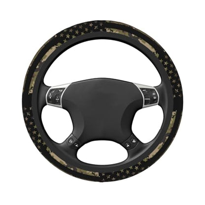 Camo American Flag Neoprene Steering Wheel Cover for Men Women Anti-Slip Elastic Steering Wheel Protective Cover 15in Universal Car Accessories Fit Cars, SUVs, Auto - color: Camo American Flag