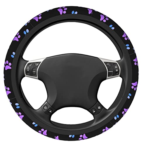 Paw Prints Steering Wheel Cover for Women Men, 15 Inches Purple Galaxy Neoprene Anti-Slip Cute Universal Car Steering Wheel Grip Wrap Car Accessories Protective Case Cover for Vehicle Truck SUV - color: Blue Purple Galaxy Paw Prints