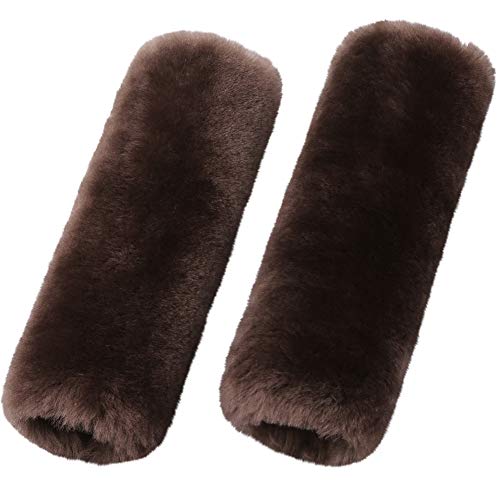 OGLAND 2 Pack Car Seat Belt Cover Cushion, Fluffy Soft Sheepskin Auto Should Seat Belt Pads, Neck Protector for Women Adults Baby Kids Pet (Teak) - color: Teak, size: Shearling Wool
