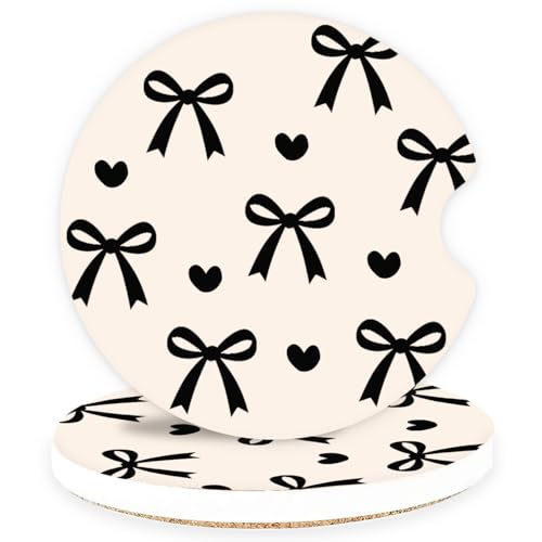 Ceramic Car Coasters – Absorbent Car Cup Holder Coaster Set for Women, Cute Aesthetic Car Accessories for Girls, 2 Pack (White) - color: White