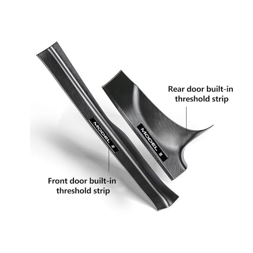 8PCS Door Sill Protector for Tesla Model 3 Highland 2024-2026, Carbon Fiber Texture Door Sill Guards Anti-Scratch, Full Protect Front and Rear Door Protection Pad Tesla Interior Accessories
