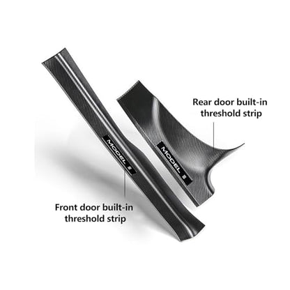 8PCS Door Sill Protector for Tesla Model 3 Highland 2024-2026, Carbon Fiber Texture Door Sill Guards Anti-Scratch, Full Protect Front and Rear Door Protection Pad Tesla Interior Accessories