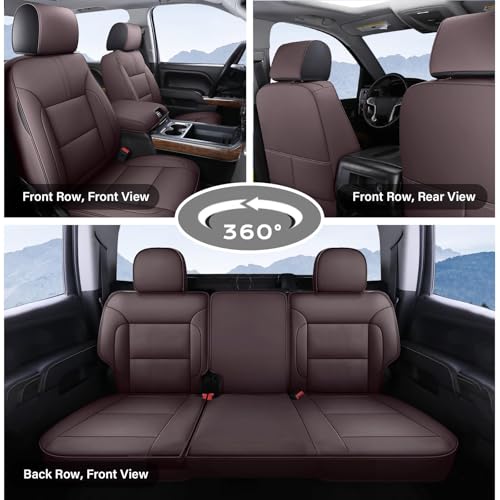 Coverado Silverado Seat Covers Full Set, Faux Leather Car Seat Covers Fit for Chevy Silverado GMC Sierra 2007-2013 & 2019-2026 1500, 2020-2026 2500HD 3500HD Crew Double Extended Cab(Brown) - color: Brown, size: FullSet(2007-2013&2019-2025)