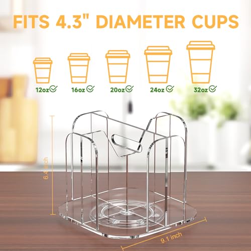 4-Compartment Countertop Cup Dispenser - Clear Acrylic Cup and Lid Carousel Coffee Bar Accessories Rotating Beverage Cup Holder Disposable Paper Cup Organizer for Restaurant Kitchen Breakroom - color: Clear