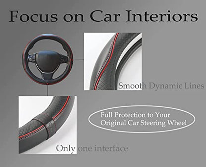 Car Steering Wheel Cover, Anti-Slip, Safety, Soft, Breathable, Heavy Duty, Thick, Full Surround, Sports Style (Black with Red line) - color: Black with Red line