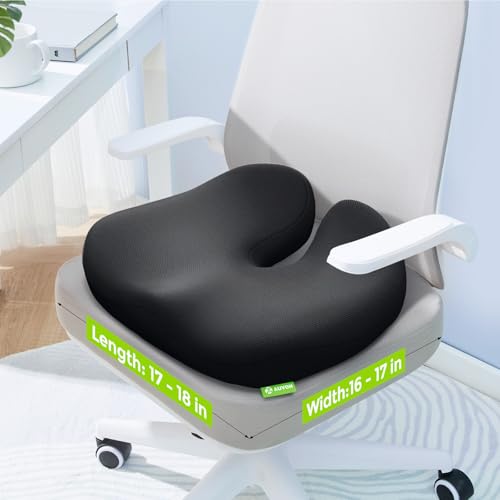 AUVON Multi-Layer Gel Seat Cushion for Ideal Support & Softness, Cooling Memory Foam Office Chair Cushion for Hemorrhoid, Sciatica & Tailbone Pain Relief, Anti-Slip Back Seat Pillow
