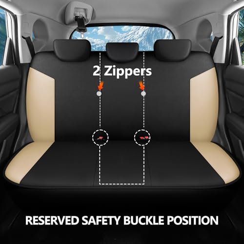 HChengkikz Car Seat Covers Full Set, Waterproof Neoprene Car Seat Covers, Airbag Compatible, Universal Automotive Seat Covers for Most Sedans, SUVs, Trucks (Black + Beige) - color: Black Beige, size: Full Set