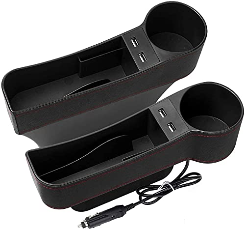 Car Seat Gap Organizer,Premium Console Side Pocket with 2 USB Charging,Leather Storage Box,Multifunctional with Dual USB Charging,Cup Holder,Car Seat Gap Filler,for Cellphones Wallet Coin Key (2 Pack)