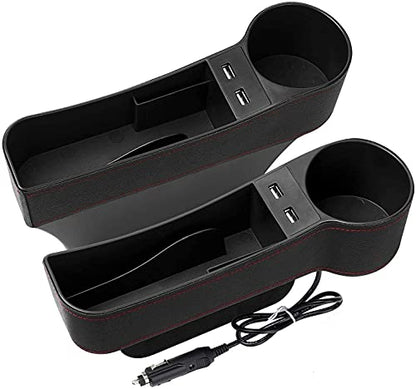 Car Seat Gap Organizer,Premium Console Side Pocket with 2 USB Charging,Leather Storage Box,Multifunctional with Dual USB Charging,Cup Holder,Car Seat Gap Filler,for Cellphones Wallet Coin Key (2 Pack)