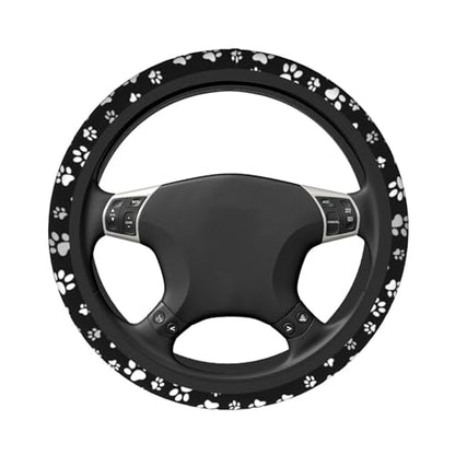 Paw Print Steering Wheel Cover - Black and White Dog Paw Steering Wheel Car Accessories Universal 15 Inch Cute Steering Wheel Cover Girls Women Men Anti Slip Breathable Wheel Cover Protector - color: Paw Print