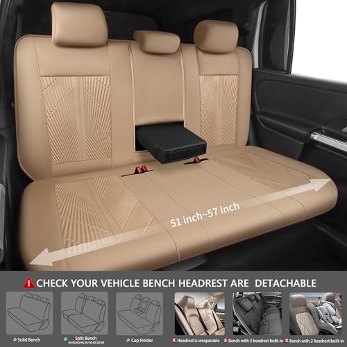 CAR PASS Waterproof Car seat Covers Full Sets Neoprene Wetsuit, All-Weather Non-Slip Durable, Universal Fit for SUV Sedans Trucks Vans Automotive, Armrest Airbag Compatible, 3D Emboss All Beige - color: ALL Beige, size: Full Set