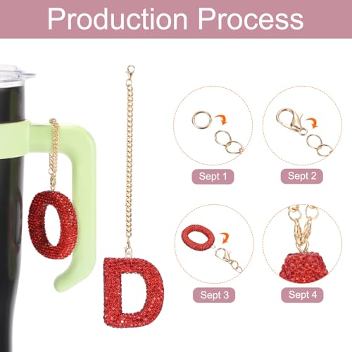 MECCANIXITY Bling Car Letter Charm, Initial D Letter Interior Car Rear View Mirror Decoration Hanging Crystal Ornaments for Women Bags Water Cup DIY Craft, Red - style: Letter D
