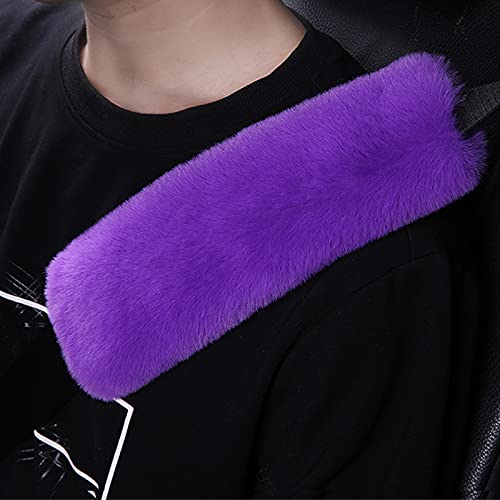 Pinbola 5pcs in 1 Set Faux Wool Steering Wheel Cover Soft Fluffy Handbrake Cover & Gear Shift Cover & 2pcs Seat Belt Shoulder Pads Warm Universal Fit for 15 Inch (Purple) - color: Purple