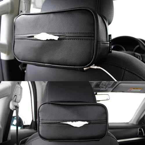 Car Tissue Holder, Travel Napkin Dispenser - PU Leather Fits Most Cars, SUVs, Trucks, and Vans