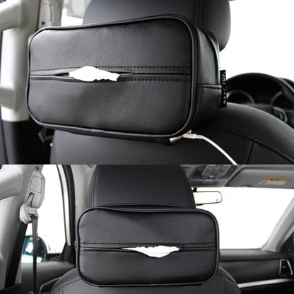 Car Tissue Holder, Travel Napkin Dispenser - PU Leather Fits Most Cars, SUVs, Trucks, and Vans