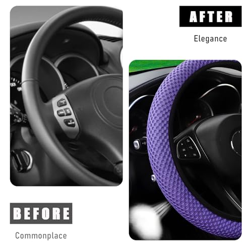 Elastic Stretch Steering Wheel Cover, 15"×15" Microfiber Breathable Ice Silk Steering Wheel Protector, Anti-Slip Elastic Steering Wheel Cover for Men Women, Car Accessories (Purple)