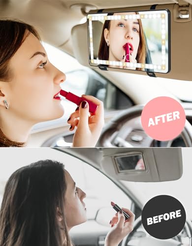 JOYTUTUS Car Sun Visor Vanity Mirror with Lights, 3 Light Modes & 60 LEDs, Rechargeable Dimmable Touch Control Travel Makeup Mirror for Truck SUV