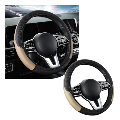 povtii Car Steering Wheel Cover, 15 Inch Leather Breathable Auto Steering Wheel Protector, Comfortable Non-Slip Vehicle Steering Wheel Covers, Universal Interior Car Accessories (Beige, AD) - color: Beige, AD