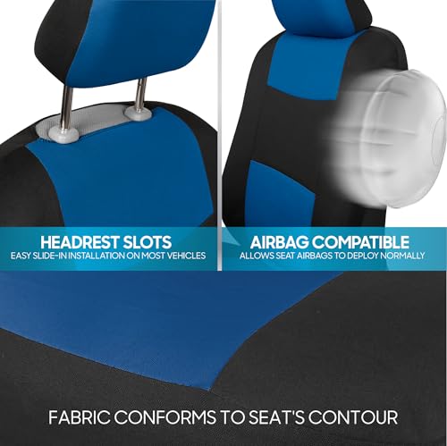 BDK PolyPro Car Seat Covers Full Set in Blue on Black – Front and Rear Split Bench Seat Covers for Cars, Easy to Install Car Seat Cover Set, Car Accessories for Auto Trucks Van SUV - color: Blue