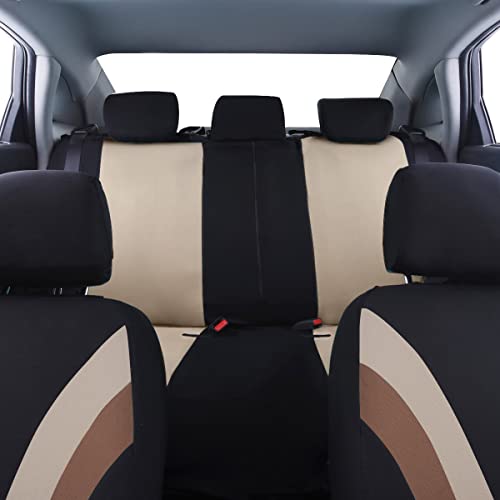 CAR PASS Line Rider Sporty Cloth 11PCS Universal Fit Car Seat Cover -100% Breathable with 5mm Composite Sponge Inside,Airbag Compatible,3zipper Bench(Full Set, Black and Beige) - color: Black and Beige, size: Full Set