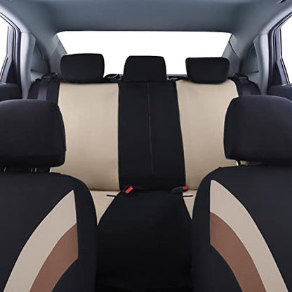 CAR PASS Line Rider Sporty Cloth 11PCS Universal Fit Car Seat Cover -100% Breathable with 5mm Composite Sponge Inside,Airbag Compatible,3zipper Bench(Full Set, Black and Beige) - color: Black and Beige, size: Full Set