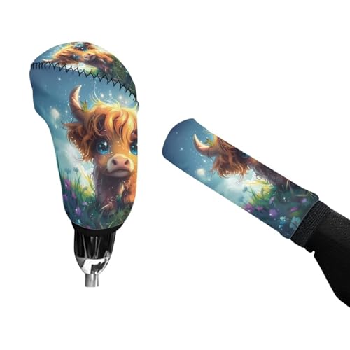 Cute Highland Cow Car Hand Brake Gear Cover Automotive Gear Shift Knob Protector Universal Fit Most Vehicle Non Slip Car Interior Accessories 2 Pack - color: Cute Highland Cow