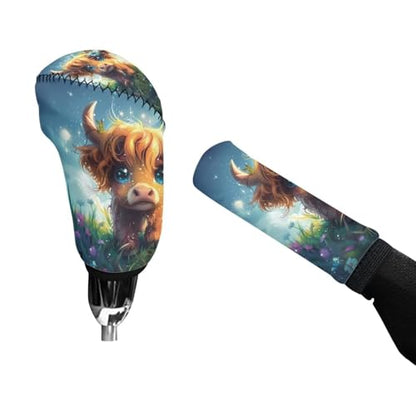 Cute Highland Cow Car Hand Brake Gear Cover Automotive Gear Shift Knob Protector Universal Fit Most Vehicle Non Slip Car Interior Accessories 2 Pack - color: Cute Highland Cow