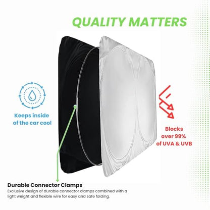 Windshield Sun Shade Compatible for Tesla Model 3/Y | Certified 99.87% UVB & 99.02% UVA Car Sun Shade. Award Winning Sunshade - Patented Technology | Car Shades by Kinder Fluff - size: Model 3/Y