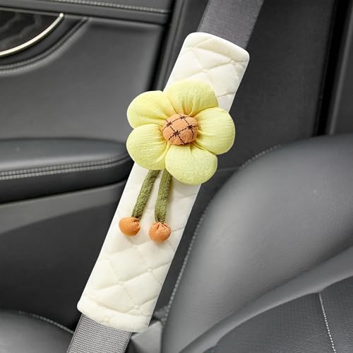 2-Pack Soft Seat Belt Covers Universal Car Shoulder Pad Cushions for Comfortable Driving & Bag Strap Protection Off-White Cream Large Flower - color: Cream Large Flower