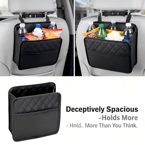Car Trash Can with Strap Hanger: 2PCS Small Car Garbage Bin for SUV Sedan Truck, Auto Seat Organizer for Snack Wrappers Tissues