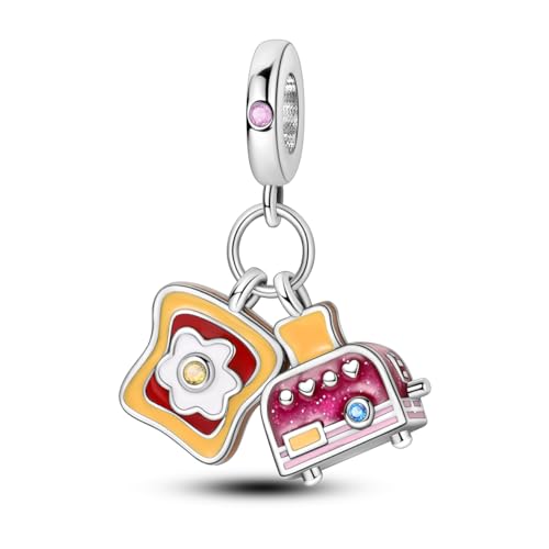 NARMO Charms for Bracelets 925 Sterling Silver Star Dangle Charms Car Keys Lipstick Dangle Charm Beads for Women Bracelets Necklace - color: Roast Toast