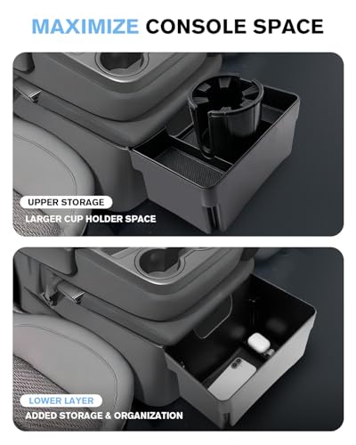 For Double Layer Center Console Hanging Organizer Box&Large Cup Holder Compatible with 2019-2026 Silverado/Sierra 1500& 2020-2026 Silverado/Sierra 2500/3500 Accessories(Split-Bench Folding Seat Only) - color: (20-26)Split-Bench Folding Seat Only 1-Black