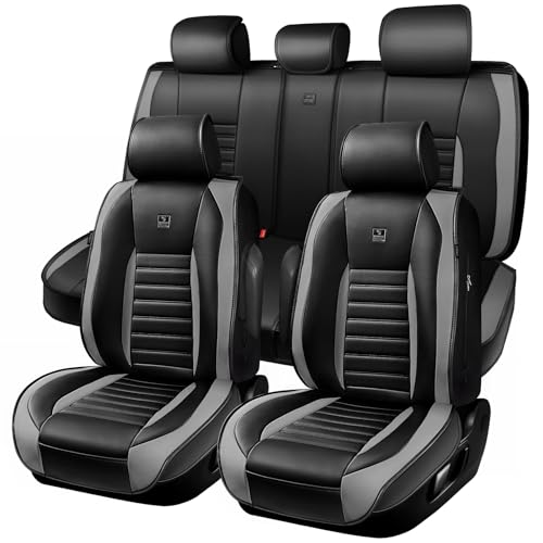 CAR PASS Nappa Leather Car Seat Covers Full Set, Luxury Seat Protector for Cars, Waterproof Anti-Slip Seat Cushion Armrest Compatible Airbag Universal for Sedan SUV Pick-up Truck Auto, Black Gray - color: Black Gray 5 Seats, size: Full Set
