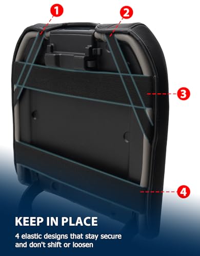 Center Console Armrest Cover for Chevy Silverado 1500 Accessories & GMC Sierra 2019-2026, Yukon & Tahoe & Suburban 2021-2026, Bucket Seat, PU Leather Middle Console Lid Cover Pad, Black-Blue Stitch - color: Black blue
