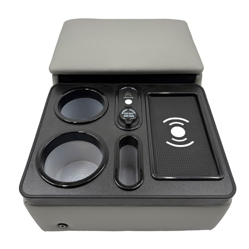 Car Armrest Box with Cup & Phone Holders, USB Port, Truck Center Console Organizer or Bench Seat Console (Gray)