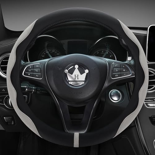 Luxury Suede Steering Wheel Cover for Cars, Soft Leather Padded Wheels Cover for Sedan, SUV, Thin Car Handle Cover, Universal Fit, Anti Slip, 14.75-15.15in, Gray