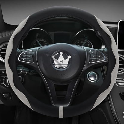 Luxury Suede Steering Wheel Cover for Cars, Soft Leather Padded Wheels Cover for Sedan, SUV, Thin Car Handle Cover, Universal Fit, Anti Slip, 14.75-15.15in, Gray