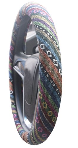 Ethnic Style Coarse Flax Cloth Automotive Steering Wheel Cover Anti Slip and Sweat Absorption Auto Car Wrap Cover (C, 15.25''-16'') - color: C, size: 15.25 - 16 inches
