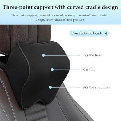 2PCS Car Neck Pillow, Soft Memory Foam Car Seat Neck Support Pillow with Adjustable Strap, Ergonomic Design Removable Headrest Cushion for Neck Pain Fatigue Relief (Black) - color: Black