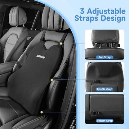 Teemour Lumbar Support Pillow for Car Seat, Memory Foam Back Support Pillow with Adjustable Straps, Medium Soft Car Back Cushion for Driving, Truck, SUV, Office Chair, Black - size: Lumbar